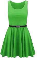   WOMENS LADIES SKATER DRESS SLEEVELESS TAILORED BELTED DRESSES SHORT PARTY SEXY