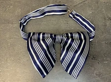 Handmade Oversized Navy Satin Striped Bow tie Vintage style 70`s Wedding Prom