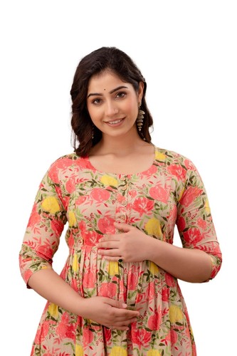 Women Bollywood Style Long Gown Beautiful Maternity Kurti Designer Gown Stitched - Picture 6 of 8