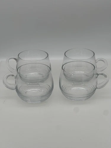 Set Of 4 MIKASA CRYSTAL Clear MUGS Ripple Punch Cups Glass