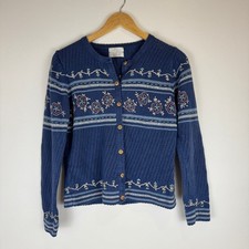 Christopher  Banks Blue Floral Hand Embroidered Cardigan Sweater Women's S-M