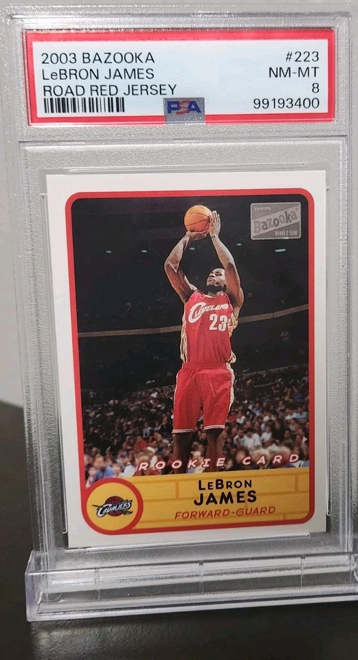 2003 Bazooka Lebron James Rookie Card #223 Road Red Jersey PSA 8 - Image 2 of 4