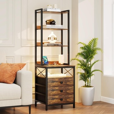 FREDEES Nightstand with Drawer Charging Bedside Table with USB & Type-C Port ...