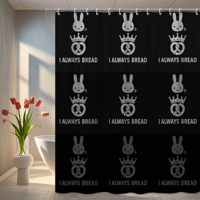 Funny I Always Bread Shower Curtain, Cute Rabbit Design, Black Background