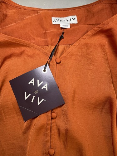 Ava & Viv Woman’s Plus Size 1X Damen Rost Bluse Langarm Seidig Neu mit Etikett V-Ausschnitt - Bild 3 von 7