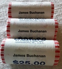 2010 James Buchanan Presidential Dollar Coins - 3 Rolls (25 Each) UNC