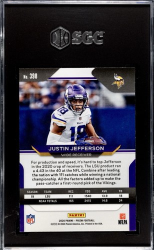 2020 PANINI PRIZM JUSTIN JEFFERSON RC SGC 6 - Picture 2 of 2
