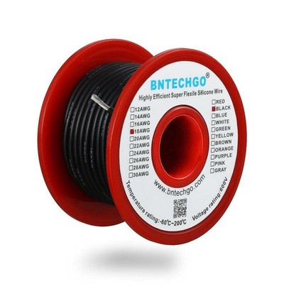 BNTECHGO 18 Gauge Silicone Wire Spool 50 ft Black Flexible 18 AWG Stranded Ti...
