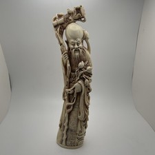 Shou Lao figurine Vintage Chinese Shou Lao God of Longevity & Child with Crane Carved Resin Figurine — listing 4