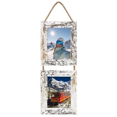 Rexllon 5x7 Wall Hanging Picture Frames Collage with 2 5X7, Distressed White