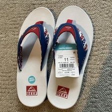 NWT! Men’s Reef “Fanning” Patriotic Sandals Size 11 Red / White / Blue