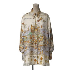 Hermes Vintage MONT SAINCT MICHEL Silk Blouse Size 40 Long Sleeve Scarf
