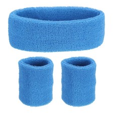 1 Headband  2 Sport Wristbands Cotton Athletic Sweatband Sky Blue