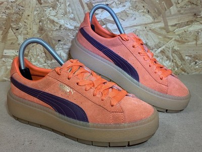 Puma Damenschuhe UK Größe 5 orange Plateau Trace Wildleder Turnschuhe Schnürschuhe