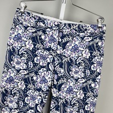 Talbots Perfect Crop Pants Womens 10 Navy Blue Floral Print Preppy Resort