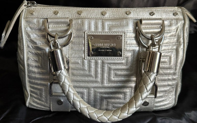 Gianni Versace Couture Metallic Leather Quilted Snap Out of It Bag w/ Lock/Key 