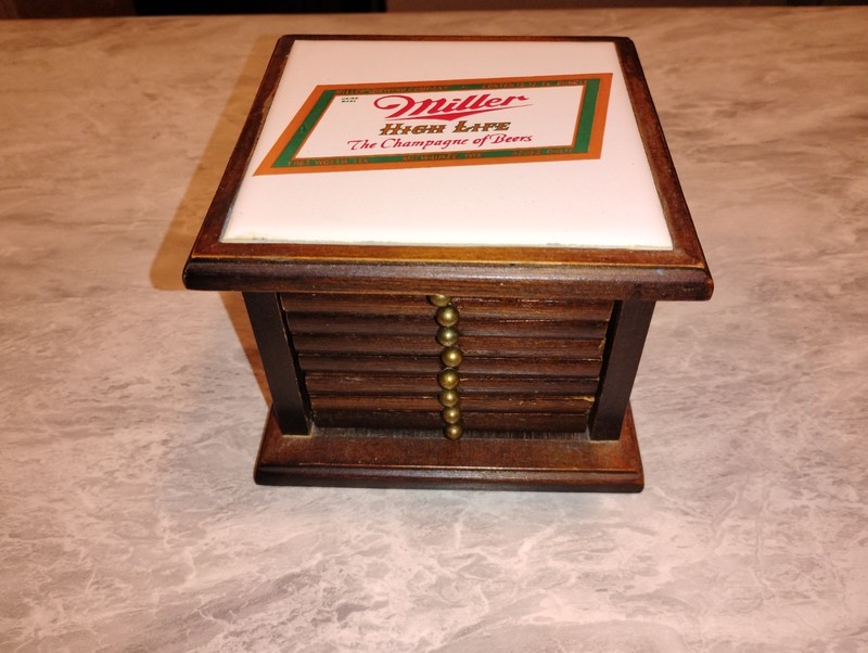 MILLER HIGH LIFE BEER WOODEN COASTER SET   H-33