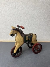 Vtg Folk Art Style Wooden Primitive Look Horse On Wheels Pull Toy Decoration