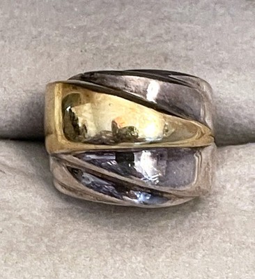 DAMENRING ZINA DESIGNER ZWEIFARBIG 14 K GOLD & STERLINGSILBER GRÖSSE 7
