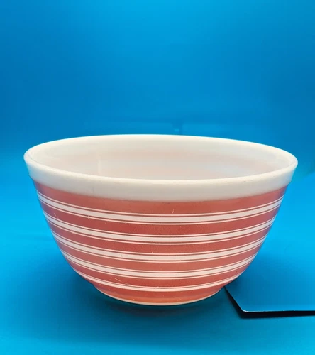 Vintage Pyrex 402 Pink Stripe Mixing Bowl 1.5 Qt Rainbow Stripes USA MCM