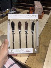 Brandani Italy 4Pc Butter Spreader Knifes Diamond High Quality Stainless Steel.