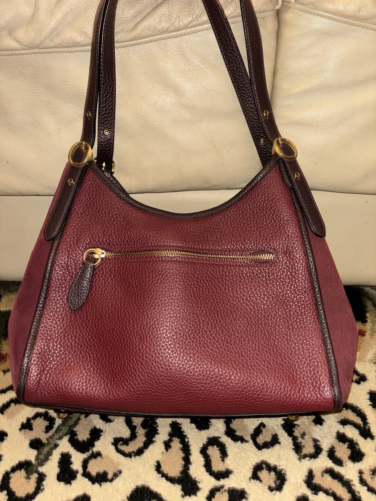 COACH LORI Shoulder bag Burgundy Red Pebbled Leather Suede Bag C5265 Excellent image 10