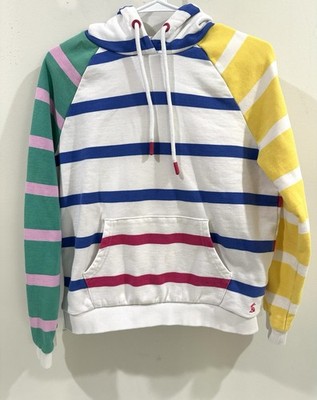 Joules Hoodie Womens White Striped Color Sweatshirt Pullover Long Sleeve- Size 2