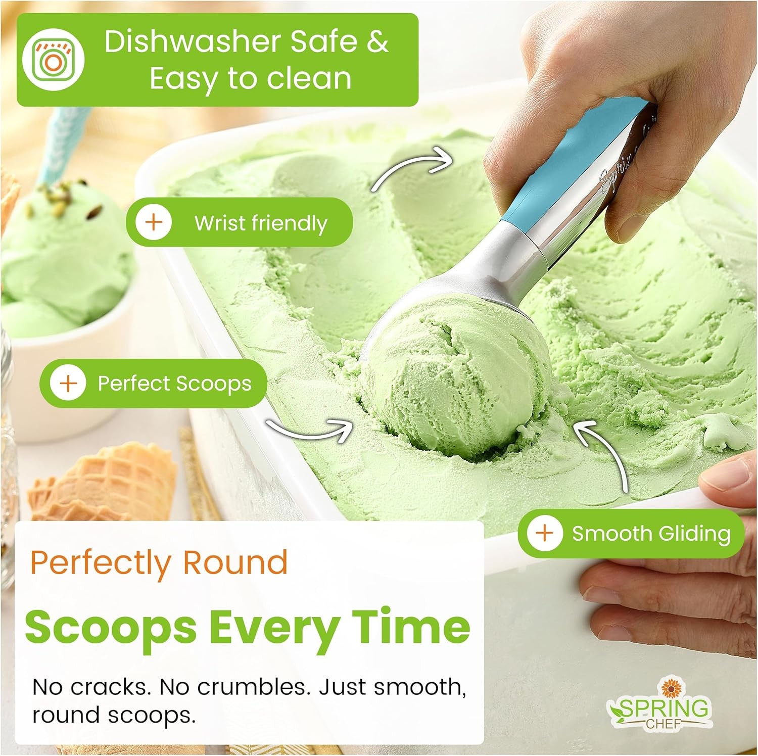 Heavy Duty Metal Ice Cream Scoop Dishwasher Safe Aqua Sky