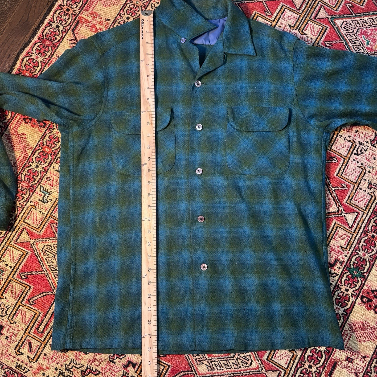 Vintage Pendleton Loop Collar Green Shadow Print … - image 9