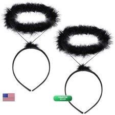 UNIME 2 Pack Angel Halo Headbands Feather Angel Headband Black Halo Headband