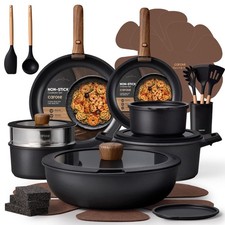 Carote 27-Piece Nonstick Cookware Set with Detachable Handles, Induction