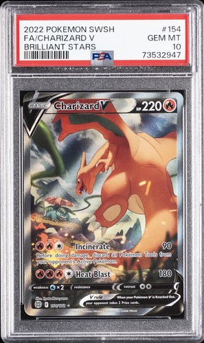 2022 POKEMON SWORD & SHIELD BRILLIANT STARS #154 FULL ART/CHARIZARD V PSA 10