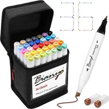 36 Colors Alcohol Markers Set, Dual Tip Fine  Chisel Art Markers with Black Car