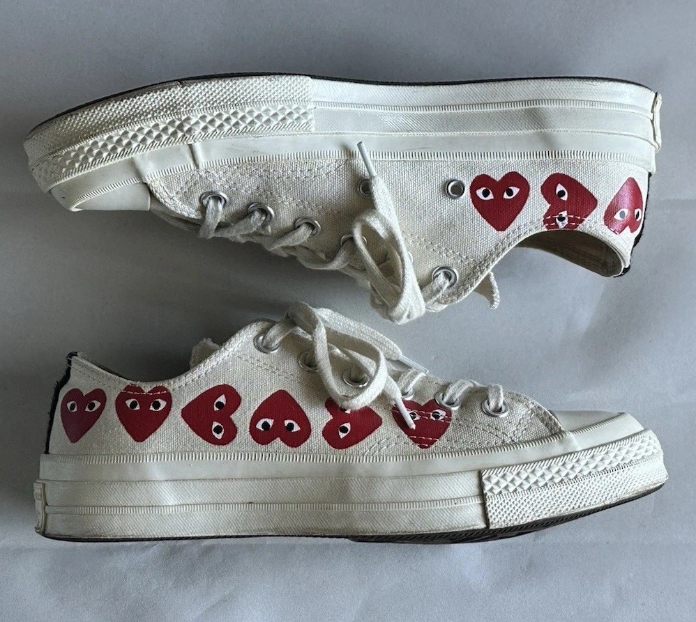 Converse x Comme Des Garcons Mens Size 6 Womens 8 White Multiheart Sneakers