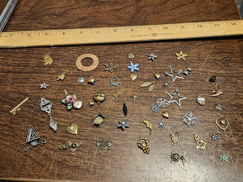Lot Of 50 Mixed Parts Pcs France Vintage 60s Brass Stampings Findings Jewelry 