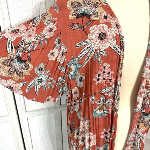 Maurices Orange Floral Short Sleeve Boho Flutter Sleeve Kimono Topper Plus Sz 2X - Picture 3 of 8