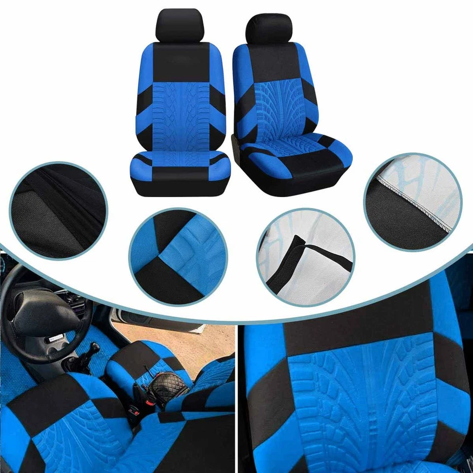 Auto Car Seat Covers Set Polyester Cloth 2-Seats Front Protector Universal Blue Foto 4 de 4