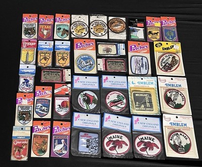 VINTAGE 33 SOUVENIR STATE TRAVEL ATTRACTION PATCHES New Old Stock Lot Collection