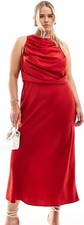 ASOS DESIGN Curve drape bodice midi dress in Red Size 14