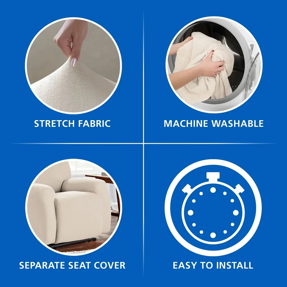 Funda reclinable de tela elástica Mainstays Herringbone, 4 piezas, tostada Foto 2 de 3