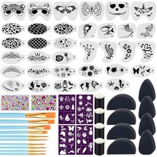 34 28Pcs Face Paint Stencils Kit, 34 Pcs Plastic Facial Painting Stencils Reu...