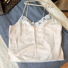 Barbizon Vintage White Polyester Lace Trim Camisole Top Made in USA