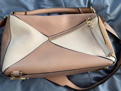 Loewe Puzzle Small Bag Crossbody Shoulder Bag Leather Pink White Gold Hardware