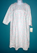 NWT Vtg Carole Cotton Flannel Hospital Nightgown Pink Aqua Floral Adaptive Sz S