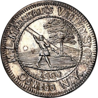 1860 Oswego New York Merchant Token M L Marshall Fly Fishing Tackle NGC SILVER