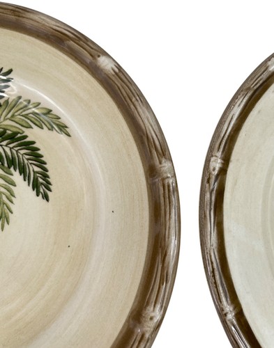 Home Trends West Palm 8" Salad Plate Earthenware Bamboo Trim Tropic Set of 2 - Picture 6 of 12
