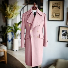 Business Men Overcoats Tweed Warm Long Wool Blend Coats Outwear Double Breasted