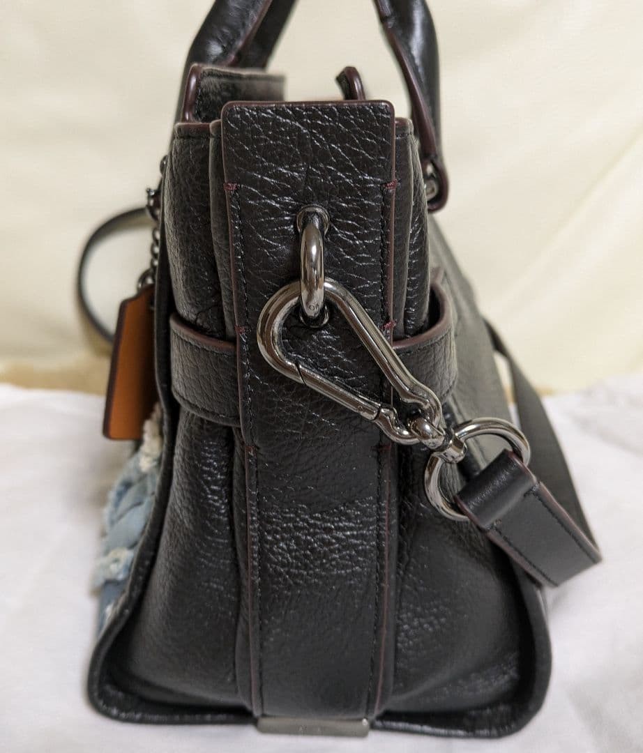 COACH Black Leather Denim Patchwork Shoulder Bag … - image 15