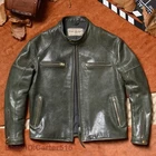 Mens Horsehide Leather Jacket Classic Cafe Racer Motorcycle Biker Vintage Style