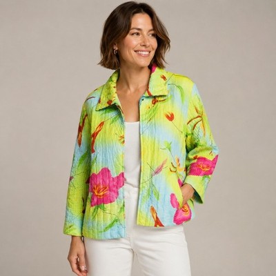 UBU Reversible Y2K Crinkle Jacket Womens Medium Green Pink Blue Zip Front